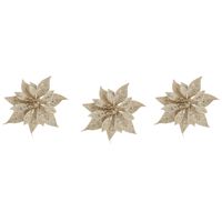 3x stuks decoratie bloemen roos champagne glitter op clip 10 cm