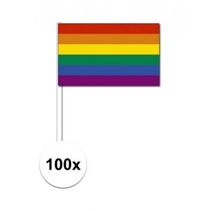 100x regenboog decoratie papieren zwaaivlaggetjes   -