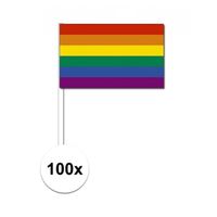 100x regenboog decoratie papieren zwaaivlaggetjes   - - thumbnail