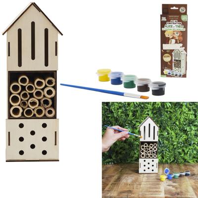 Insectenhotel - 2x - DIY - hout - 23,5 cm - inclusief verf - educatief - bijenhotel/Insectenhuis