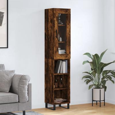 Hoge kast 34,5x34x180 cm bewerkt hout gerookt eikenkleurig