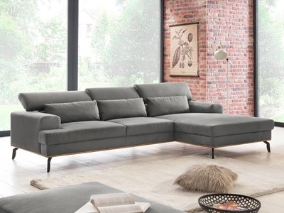 Converteerbare hoekbank PEPPO met longchair links stof staalgrijs