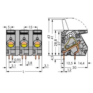 WAGO 2716-204 Veerkrachtklemblok 6.00 mm² Aantal polen 4 Grijs 20 stuk(s)