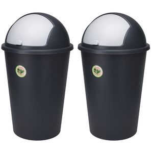 2x Stuks Prullenbakken/afvalemmers - 50L - gerecyled kunststof - zwart