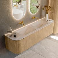 Badmeubel Mondiaz Kurve-Dlux | 170 cm | Meubelkleur Oak | Wastafelkleur Meli | Solid surface | Wasbak beide zijden spoelbak | Zonder kraangat(en)