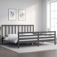 Bedframe met hoofdbord massief hout grijs 200x200 cm