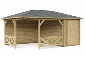 Interflex Hoekpaviljoen P5155 513x350 cm 40 mm vuren blank- Puntdak- Onbehandeld vurenhout- Interflex