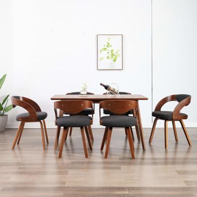 Eetkamerstoelen 6 st gebogen hout en stof donkergrijs
