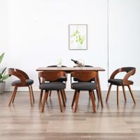 Eetkamerstoelen 6 st gebogen hout en stof donkergrijs