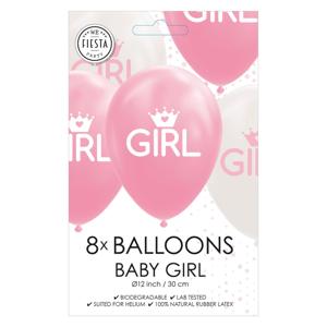 Globos Ballonnen dochter baby roze/wit 30cm, 8st.
