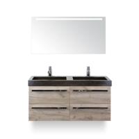 Seville Badmeubelset 120 cm - 4 laden Craft Oak - Wastafel Lucca Dubbel - met Sence Spiegel