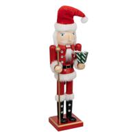 Notenkraker decoratie figuur/beeld - 10 x 8 x 38 cm - rood - hout - kerst