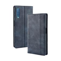 Magnetische Buckle retro textuur horizontale Flip lederen case voor Galaxy A7 (2018) met houder & kaartsleuven & portemonnee (blauw)