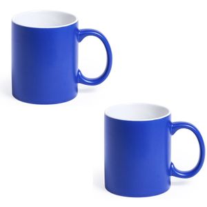 2x Drinkbekers/mokken blauw/wit 350 ml