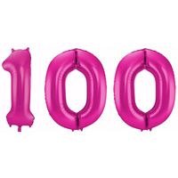 Cijfer ballon 100 jaar roze - thumbnail
