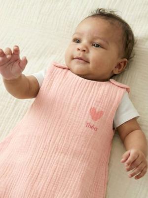 Zomerslaapzak zonder voering in biologisch katoenen gaas*, personaliseerbaar koraal