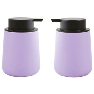 Zeeppompje/zeepdispenser Malmo - 2x - Keramiek - lila paars/zwart - 8,5 x 12 cm - 300 ml