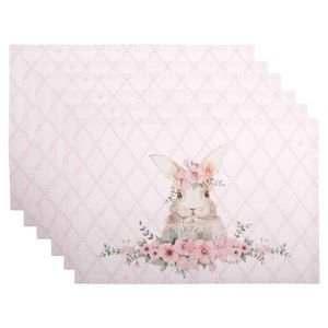 Clayre & Eef Placemats Set van 6 48x33 cm Roze Katoen Konijn Roze