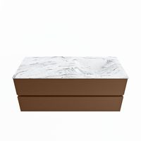 MONDIAZ VICA-DLUX 120cm badmeubel onderkast Rust 2 lades. Inbouw wastafel CLOUD rechts 1 kraangat, kleur Glace.