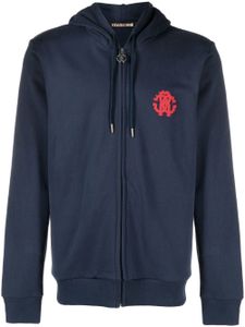 Roberto Cavalli hoodie zippé à logo imprimé - Bleu