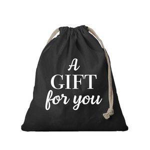 1x Katoenen tasje/ cadeautasje Gift for you zwart 25 x 30 cm - cadeauverpakking feest