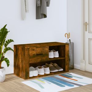 Schoenenkast 80x35x45 cm bewerkt hout gerookt eikenkleurig