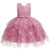 Meisjes onregelmatige geborduurde Beaded Bow-knoop Tutu mouwloos jurkje Toon jurk passende hoogte: 90cm (Bean Powder)