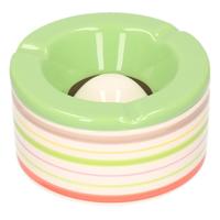 Terras asbak/stormasbak - groen met streep - 14 x 7,5 cm - keramiek - buitenasbak