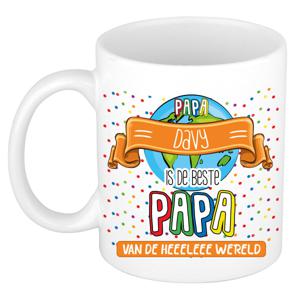 Naam mok papa Davy - wit - de beste - keramiek - 300 ml - Vaderdag/verjaardag