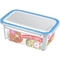 Voorraad/vershoudbakje - 2x - transparant/blauw - 2 liter - plastic - vershouddoos