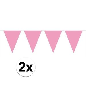 2x Mini vlaggetjeslijn slingers verjaardag  baby roze   -