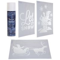 Kerstversiering raamsjablonen - 3 stuks - met sneeuwspray - 54 cm