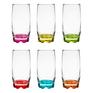 Glasmark longdrink/waterglazen Tumblers - glas - gekleurde basis - 12x stuks - 350 ml