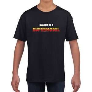I wanna be a Supermodel fun tekst t-shirt zwart kids XL (158-164)  -