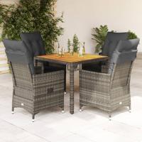 5-delige Tuinset met kussens poly rattan grijs