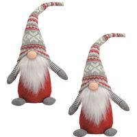 2x stuks pluche gnome/dwerg decoratie poppen/knuffels rood/grijs mannetje 45 x 14 cm