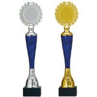 Luxe trofee/prijs - goud/blauw middenstuk incl. zilver blauw - metaal - 32 x 8 cm