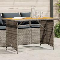 Tuintafel met houten blad 110x68x70 cm poly rattan grijs
