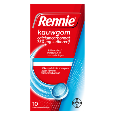 Rennie Kauwgom Calciumcarbonaat 750mg Suikervrij