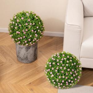 2 Kunst Vormsnoeibollen 37 cm met Roze Bloemen Kunstplanten in Ballen om op te Hangen of te Staan Decoratieve Tuinbollen voor Binnen Buiten