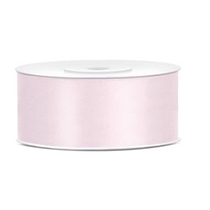 1x Poeder roze satijnlintop rol 2,5 cm x 25 meter cadeaulint verpakkingsmateriaal - Cadeaulinten