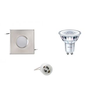 LED Spot Set - Aigi - GU10 Fitting - Waterdicht IP65 - Inbouw Vierkant - Mat Chroom - 82mm - Philips - CorePro 827 36D - 3.5W - Warm Wit 2700K