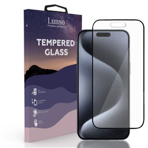 Lunso - iPhone 15 Pro Max - Gehard Beschermglas - Full Cover Screen protector - Black Edge