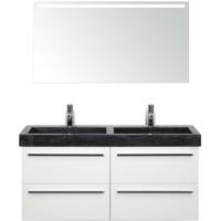 Seville Badmeubelset 120 cm - 4 Laden Wit Hoogglans - Wastafel Lucca Dubbel met Sence Spiegel