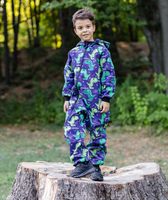 Waterproof Softshell Overall Comfy Dark Blue Dino Jumpsuit - thumbnail