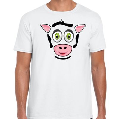 Dieren verkleed t-shirt heren - koe gezicht - carnavalskleding - wit