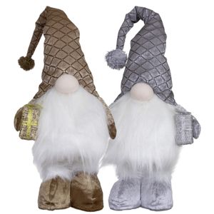 Pluche knuffel gnomes/dwergen - 2x st - 36 cm - zilver en brons -met verlichting