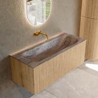 Badmeubel Mondiaz Kurve-Dlux | 110 cm | Meubelkleur Oak | Wastafelkleur Oza | Solid surface | Wasbak midden spoelbak | Zonder kraangat(en)