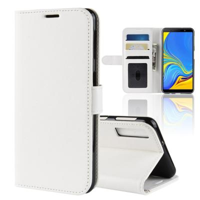 R64 textuur één fold horizontale Flip lederen case voor Galaxy A7 (2018) met houder & kaartsleuven & portemonnee (wit)