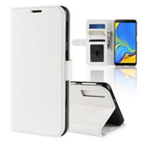 R64 textuur één fold horizontale Flip lederen case voor Galaxy A7 (2018) met houder & kaartsleuven & portemonnee (wit)